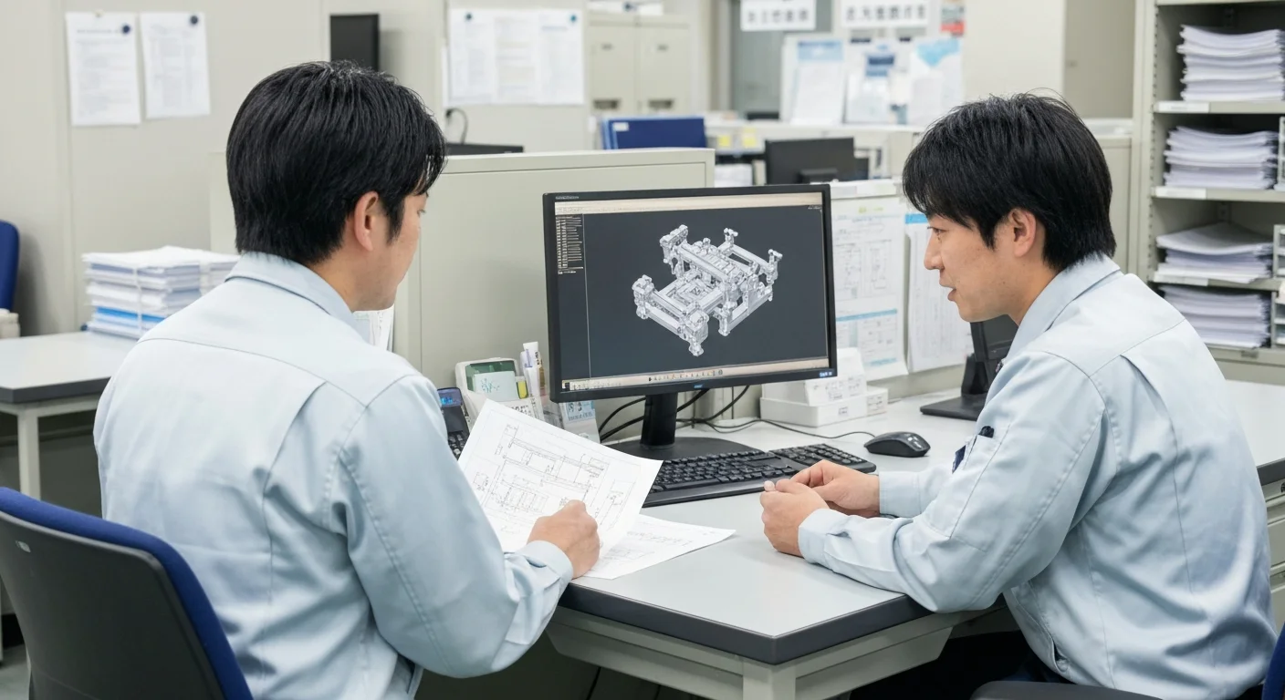 制御仕様を確認しながら配線計画を打ち合わせる技術者の手元